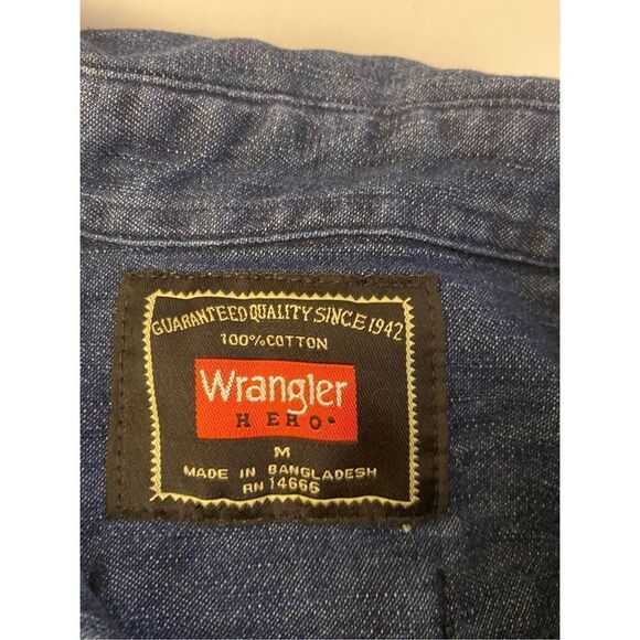 Wrangler Hero M denim snap button long sleeved shirt 100 cotton Medium rn#14666 - Picture 5 of 5